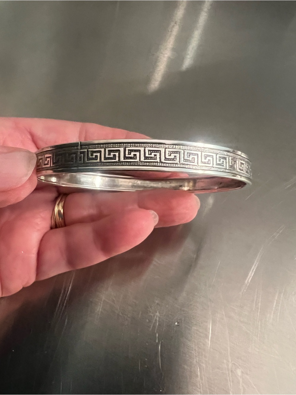 Vintage Sterling Silver Greek Key Bangle Bracelet